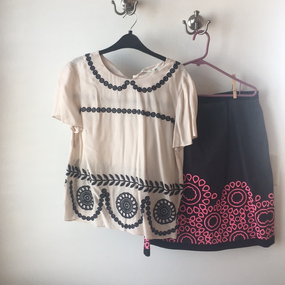 Boden skirt and blouse outfit.